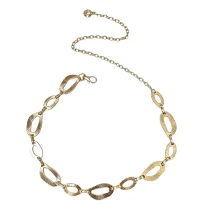 Women vintage gold geometric oval link chain belt stylish dress decorative waist accessory