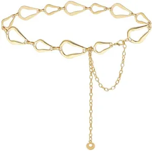 Gold metal waist chain for women, irregular geometric link body chain for dresses and chic outfits.