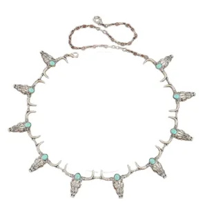 Vintage boho metalen taille ketting voor vrouwen turquoise stierenkop bedels sieraden