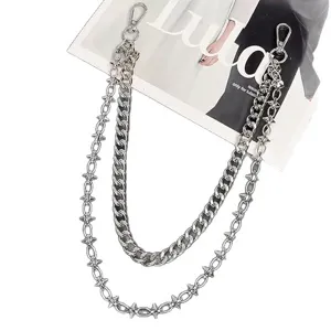 Punk style multi-layer metal pants chain with spike rivets, cool hip-hop waist chain.