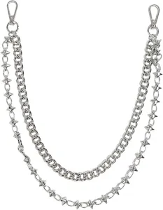 Punk style multi-layer metal pants chain with spikes, cool hip hop jeans accessory.