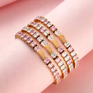 Bracelet tennis en acier inoxydable zircon rose et blanc bijou de couple élégant