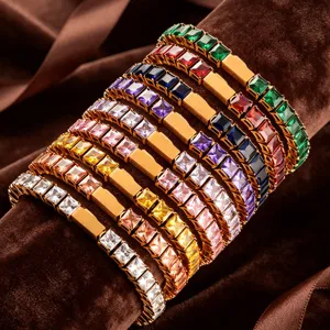 Bracelet de tennis en zircone coloré en acier inoxydable, beau bijou hip-hop pour tous.