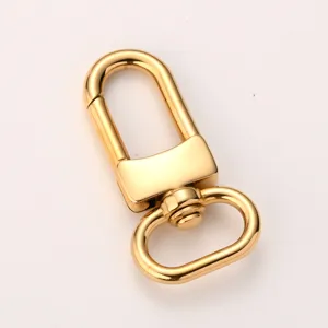 Mosquetón giratorio de metal dorado para bolsos de cuero DIY, carteras y llaveros.