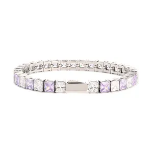 Stainless steel square cubic zirconia tennis bracelet for couples in stylish hip hop design.