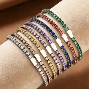 Colorful cubic zirconia stainless steel tennis bracelets set for hip hop fashion style main view