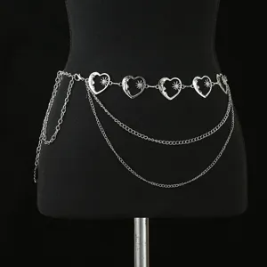 Chaîne de Taille en Métal Vintage pour Femmes Chaîne de Corps Multi-Couches Pendentif Cœur Lune Soleil Bijoux de Mode Accessoire de Ceinture