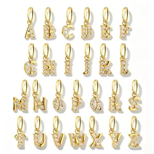 Stainless Steel Letter Pendant Zirconia Alphabet Charm DIY Necklace Earring Fashion Jewelry Accessories