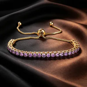 Bracciale tennis scorrevole in acciaio inossidabile dorato con zirconi viola dettaglio