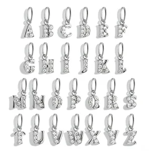 Stainless steel cubic zirconia 26 alphabet letter charms pendant DIY jewelry making