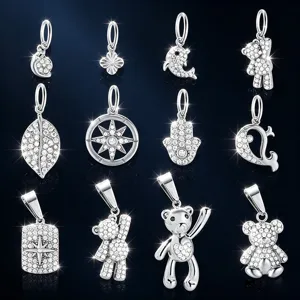 Stainless steel rhinestone charms set, DIY silver tone crystal pendants for bracelet necklace.