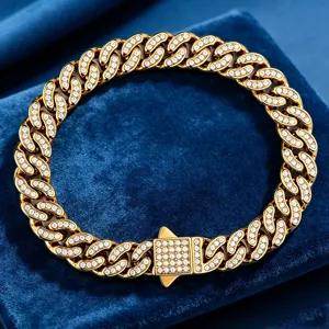 Pulsera Cadena Cubana Dorada Circonita Acero Inoxidable Joyería Hip Hop Hombre Mujer