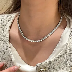 Stainless steel zircon tennis chain necklace, exquisite sparkling crystal jewelry for women and men.