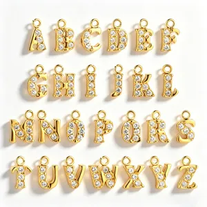 Ciondoli lettere dorate A-Z charm cristallo zircone per collana braccialetto gioielli fai da te
