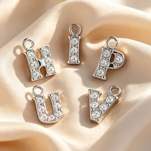 Ciondoli Pendenti con Lettere Iniziali Minimaliste in Acciaio Inossidabile Placcati Oro Argento Strass Accessori per Gioielli