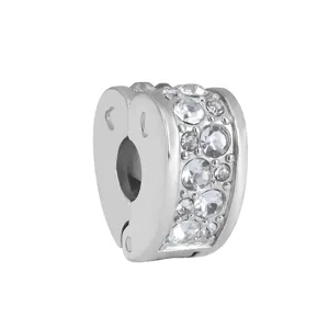 Silver heart pavé charm bead, sparkling cubic zirconia inset, DIY bracelet jewelry accessory.