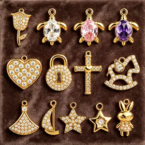 Stainless Steel Rhinestone Pendent Charms DIY Handmade Jewelry Accessories Gold And Steel Color Assorted Shapes