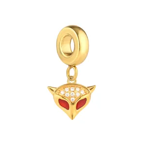 Goldener Edelstahl Fuchs Charm Perle mit Zirkonia für DIY europäische Armbänder.