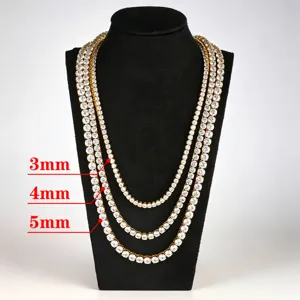 Stainless steel tennis necklace cubic zirconia hip hop jewelry for men and women 3mm 4mm 5mm