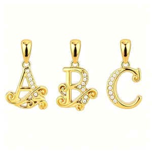 Edelstahl Buchstaben Anhänger Gold Farbe Zirkon DIY handgemachte Charm Zubehör Alphabet