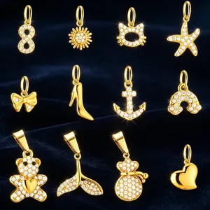 Goldfarbene Edelstahl Strass Anhänger Auswahl, verschiedene DIY Schmuck Ketten Anhänger Motive.