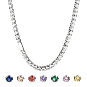 Stunning stainless steel round cubic zirconia tennis necklace with multi-color stone options.