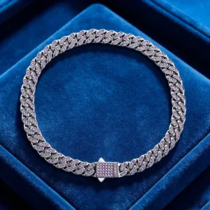 Pulsera de cadena cubana de acero inoxidable circonita, joyería hip hop de piedra violeta unisex