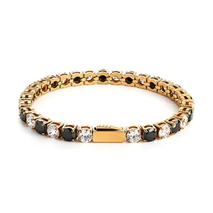 Stainless steel tennis bracelet with round black and white zirconia stones for men and women.
