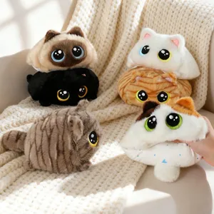 Lindo Gato Regordete Peluche Redondo Suave Gatito Relleno Muñeca de Animal para Niños Regalo Siamés Negro Blanco Calicó Ragdoll