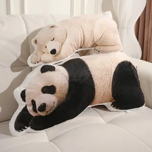 Cartoon Cute Prone Panda Polar Bear Plush Toy Soft Stuffed Animal Doll Sofa Cushion Hugging Pillow For Kids Girls Gift Polyester