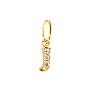 Gold stainless steel letter J pendant with cubic zirconia for DIY necklace jewelry making.