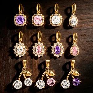 Gold stainless steel colored cubic zirconia pendants DIY necklace bracelet jewelry accessories