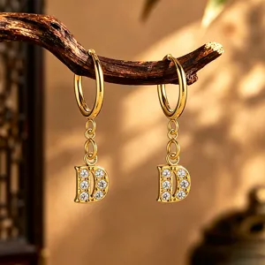 Pendientes de Botón con Letra de Acero Inoxidable Oro Plata Strass Alfabeto Aros Regalo