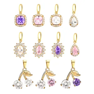 Gold stainless steel crystal pendant charms multi-color zirconia DIY jewelry accessories