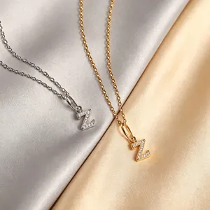Z letter zircon pendant clavicle chain, titanium steel gold and silver necklace for women.