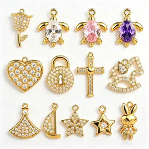 Stainless steel rhinestone charm pendants set, gold DIY jewelry making accessories for necklaces.