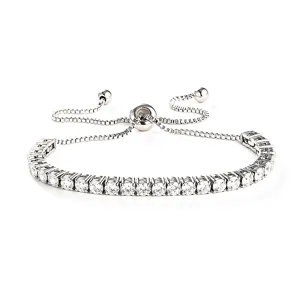 Bracciale tennis in acciaio inossidabile argentato con zirconi cubici, regolabile.