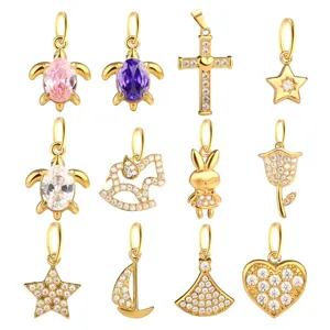 Gold Plated Stainless Steel Zircon Charms Set Assorted Animal Flower DIY Jewelry Pendants