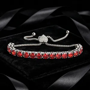 Edelstahl Tennisarmband Mit Rotem Zirkonia Geometrischer Zugkette Verstellbar Damen Bankett Mode Schmuck