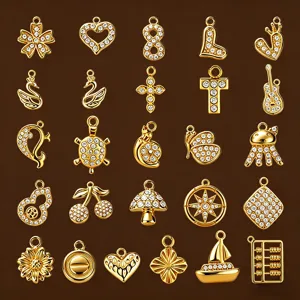 Assorted gold tone crystal charms and cute pendants set for DIY jewelry making pack
