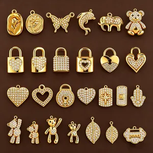 Gold-plated rhinestone charms assortment, DIY pendant findings for jewelry making accessories.