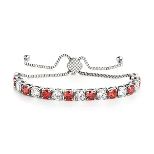 Edler Edelstahl Tennis Armband Rot Zirkonia Verstellbar Damen Schmuck Geschenk