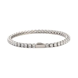 Silver stainless steel tennis chain bracelet with sparkling cubic zirconia stones for unisex.