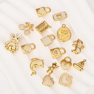 Stainless Steel Gold Plated Rhinestone Animal Flower Heart DIY Pendants For Necklace Bracelet Jewelry Making Craft Accessories