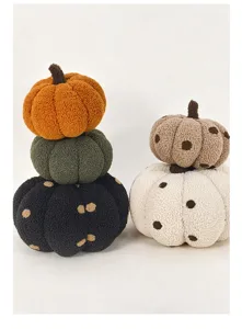Cute plush pumpkin throw pillow soft toy, polka dot stuffed pumpkin cushion for home decor.