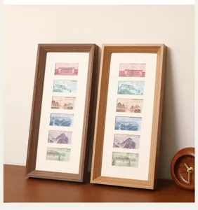 Houten fotolijst met zes vakken voor bankbiljettencollectie en DIY-herinneringsweergave.