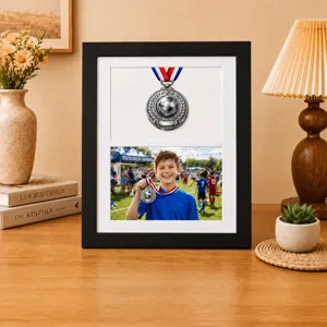 Medal Display Frame Photo Frame With Double Windows For Sports Marathon Soccer Medal Photo Display Solid Wood MDF Frame