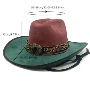 Chapeau de cowboy occidental unisexe avec épissage en daim et bande brodée, bord incurvé.