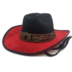 Chapeau de cowboy western en suédine avec bande brodée et boucle pour hommes et femmes.