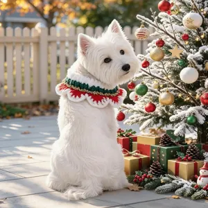 Festive Christmas pet wool collar for small dogs and cats, cute holiday party costume accessory.